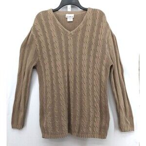 White Stag Sweater Womens Large Brown Long Sleeve Cable Knit 100% Cotton